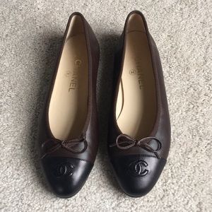 Brown and Black Chanel Flats